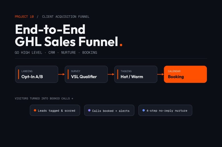GoHighLevel funnel with VSL, qualification tagging, and nurture routing
